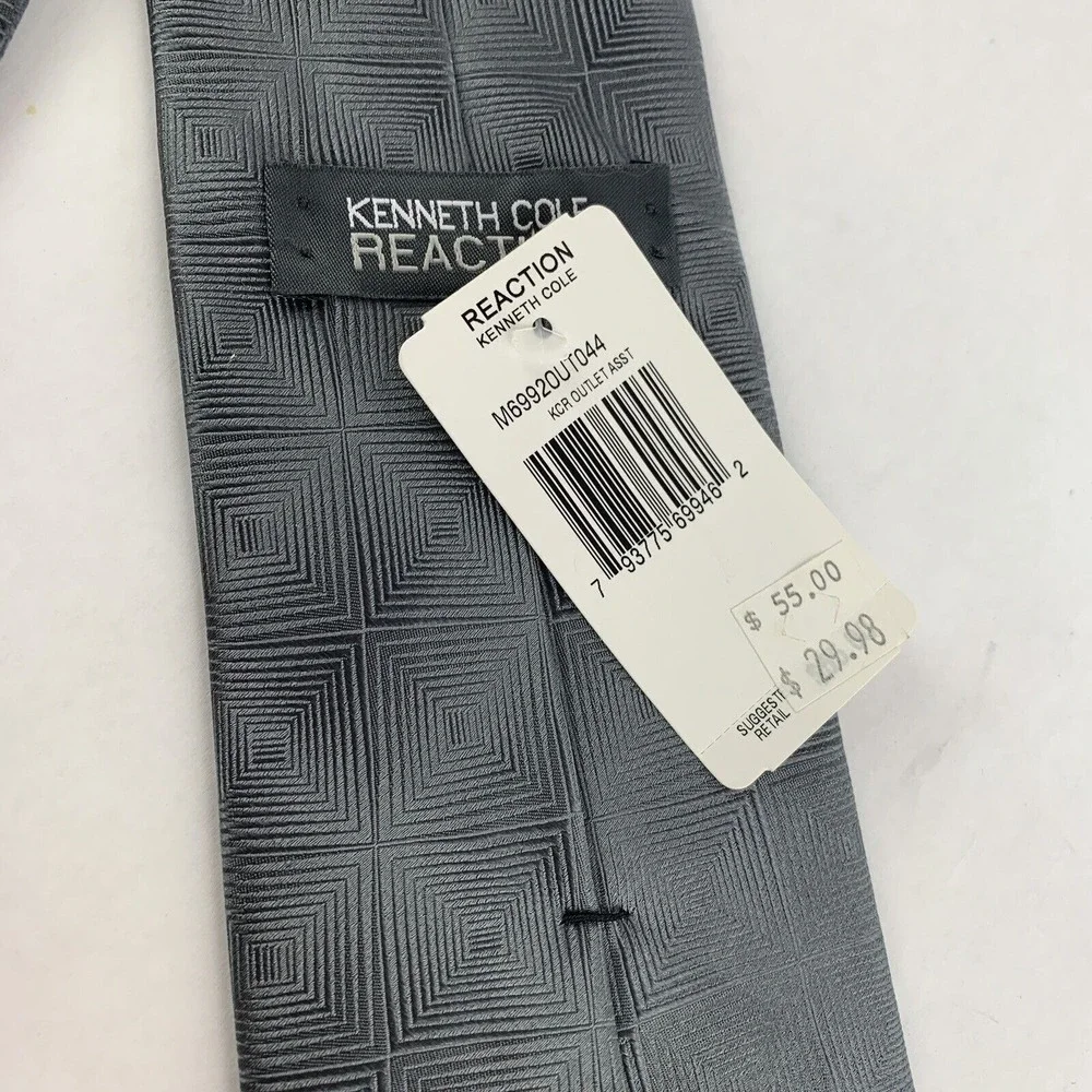 NEW Kenneth Cole Reaction Men's Gray Formal Silk Geometric Neck Tie 58 X 3.5 NWT